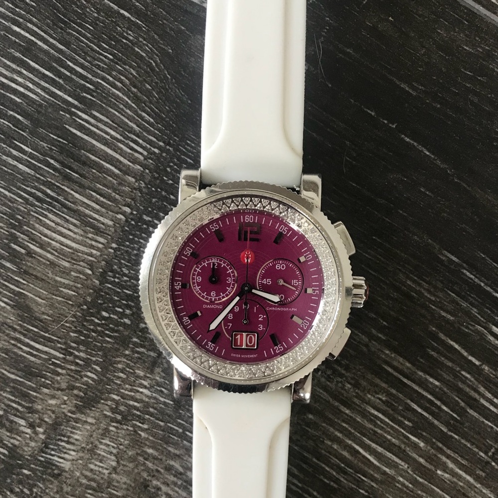 Michele Diamond Sapphire w/RARE pink face watch